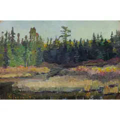 Untitled (Forest Stream) by Carl Rungius, oil on canvas board, sold May 2026