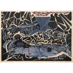 Rocks by Emmy Lou Packard, woodcut on paper, sold May 2026