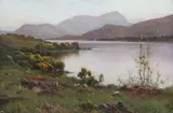 Shepherd and flock beside a lake,monogrammed,8 x 12in by Alfred Fontville de Breanski, oil on wood, sold Dec 2015