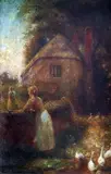 A morning gossip,Exhibition label verso,18 x 12in by Herbert Sidney Percy, oil on canvas, sold Dec 2015