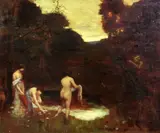 The Bathers by Louis Marie Henri Raoul Prat, oil on wood, sold Dec 2015