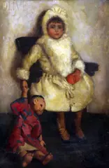 Olive'; Portrait of a girl holding a Chinese doll by John Byam Liston Shaw, oil on canvas, sold Dec 2015