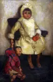 Olive'; Portrait of a girl holding a Chinese doll by John Byam Liston Shaw, oil on canvas, sold Dec 2015