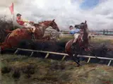 Jockeys at the fence by Godfrey Douglas Giles, oil on canvas, sold Dec 2015