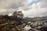 Travellers and cattle drover in a landscape by David Bates, oil on canvas, sold Dec 2015