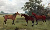 Portrait of three horses in a field by George Goodwin Kilburne, oil on canvas, sold Dec 2015