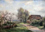 Kentish barns by James Herbert Snell, oil on canvas, sold Dec 2015