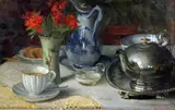 Tea table still life by William Savage Cooper, 1923, oil on board, sold Dec 2015