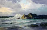 Waves breaking on the shore by Edgar Freyberg, oil on canvas, sold Dec 2015
