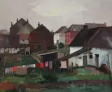 Continental village scene by Charles Lebon, oil on wood, sold Dec 2015
