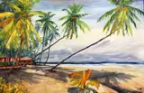 Beach scene, Trinidad by Edwin Hingwan, oil on canvas, sold Dec 2015