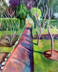 Pathway through a garden by Guy Roddon, oil on canvas, sold Dec 2015