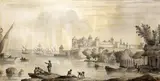 View of Akkerman or Bielgorod in the Bessarabia, Turkey,8.5 x 17in by Giacomo Quarenghi, ink and watercolour, sold Dec 2015