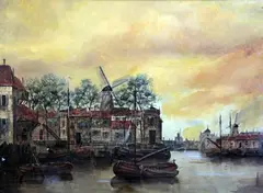 Sail barges on a backwater by Jan van Couver, watercolour, sold Dec 2015