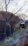 Shepherd girl beside a river by Hubert Coop, 1894, watercolour, sold Dec 2015