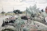 Feeding Chickens, Iken Cliff by Job Nixon, pencil and watercolour, sold Dec 2015