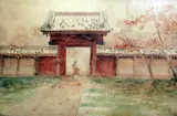 Temple garden, Nikko by Bunsai Loki, pencil and watercolour, sold Dec 2015