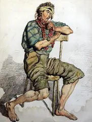 A seated rustic by Ernest Henri Griset, ink and watercolour, sold Dec 2015