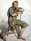 A seated rustic by Ernest Henri Griset, ink and watercolour, sold Dec 2015