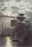 Shipping in harbour under moonlight by James Thomas Watts, watercolour, sold Dec 2015