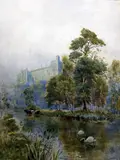River landscape with swans and a country house by Stuart Lloyd, 1885, watercolour, sold Dec 2015