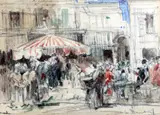 Market scene by William Lee Hankey, pencil and watercolour, sold Dec 2015