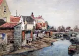 A French backwater by Alphonse Pecquereau, watercolour, sold Dec 2015
