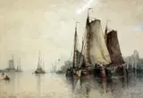 Shipping in harbour by Frederick James Aldridge, watercolour, sold Dec 2015