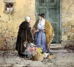 Gossip by Percy Lancaster, watercolour, sold Dec 2015