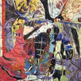 Algo en Gestacion I by Juan Carlos Lasser, oil on paper, sold Feb 2024