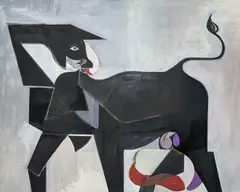 Untitled (Bull) by Leonard Alberts, oil on canvas, sold Feb 2024