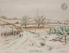 Paysage de neige by André Dignimont, Encre, aquarelle et gouache, sold Mar 2022
