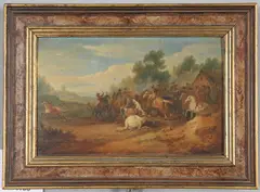 Battle Scene With Soldiers On Horseback by Louis-Nicolas Van Blarenberghe, Oil on paper laid onto board, sold Oct 2026