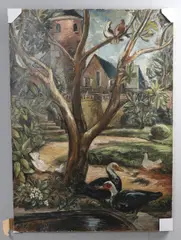 Birds Resting Beside A Pool In A French Garden by Albert J.-P. Bergevin, oil on canvas, sold Oct 2026
