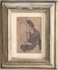 'At The Warrington' by Mervyn Peake, charcoal, sold Oct 2026