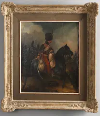 'OFFICER 2IEME HUSSARDS [sic] AU CHEVAL' by Louis Toussaint, oil on canvas, sold Oct 2026