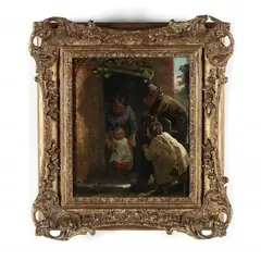 First Steps by Thomas Webster, Oil on canvas (lined), sold Apr 2021