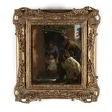 First Steps by Thomas Webster, Oil on canvas (lined), sold Apr 2021