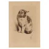 Petit Chat Assis (Little Cat Sitting) by Ferdinand Oger, Etching and drypoint in brown ink, sold Apr 2021