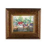 Harbor Scene by Henrietta Sanderson, Oil on board, sold Apr 2021