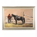 Blackie at the Gate by Jack McLean, Oil on board, sold Apr 2021