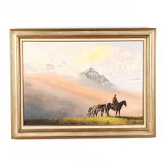 Cowboy Traversing a Pass by Jack McLean, Oil on canvas, sold Apr 2021