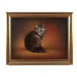 Portrait of a Fluffy Tabby Cat by W. Louis Jones, Oil on canvas, sold Apr 2021