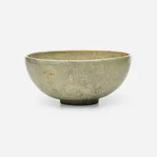 Bowl by Glen Lukens, c. 1940, crackle-glazed earthenware, sold Aug 2024