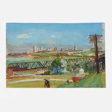 Kansas City Skyline by Gerald Vivian Davis, 1950, watercolor and gouache on paper, sold Aug 2024