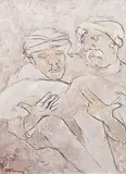 Study for Newsreaders by Krishen Khanna, Oil on canvas, offered Sep 2011
