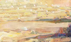 Flight of Cranes II by Jehangir Sabavala, Oil on canvas, sold Sep 2011