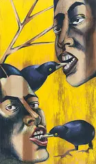 Forked by Anju Dodiya, Acrylic on fabric, sold Sep 2011