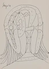 Untitled by F. N. Souza, Ink on paper, sold Jul 2011