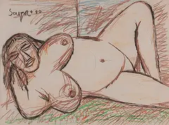 Untitled by F. N. Souza, Dry Pastel on paper, sold Jul 2011